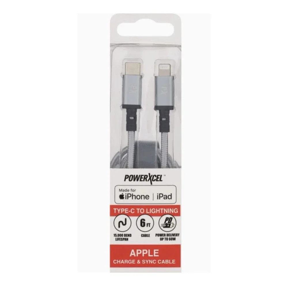 PowerXcel Charge Cable Type C To Light Charge & Sync 6 FT Powerful
